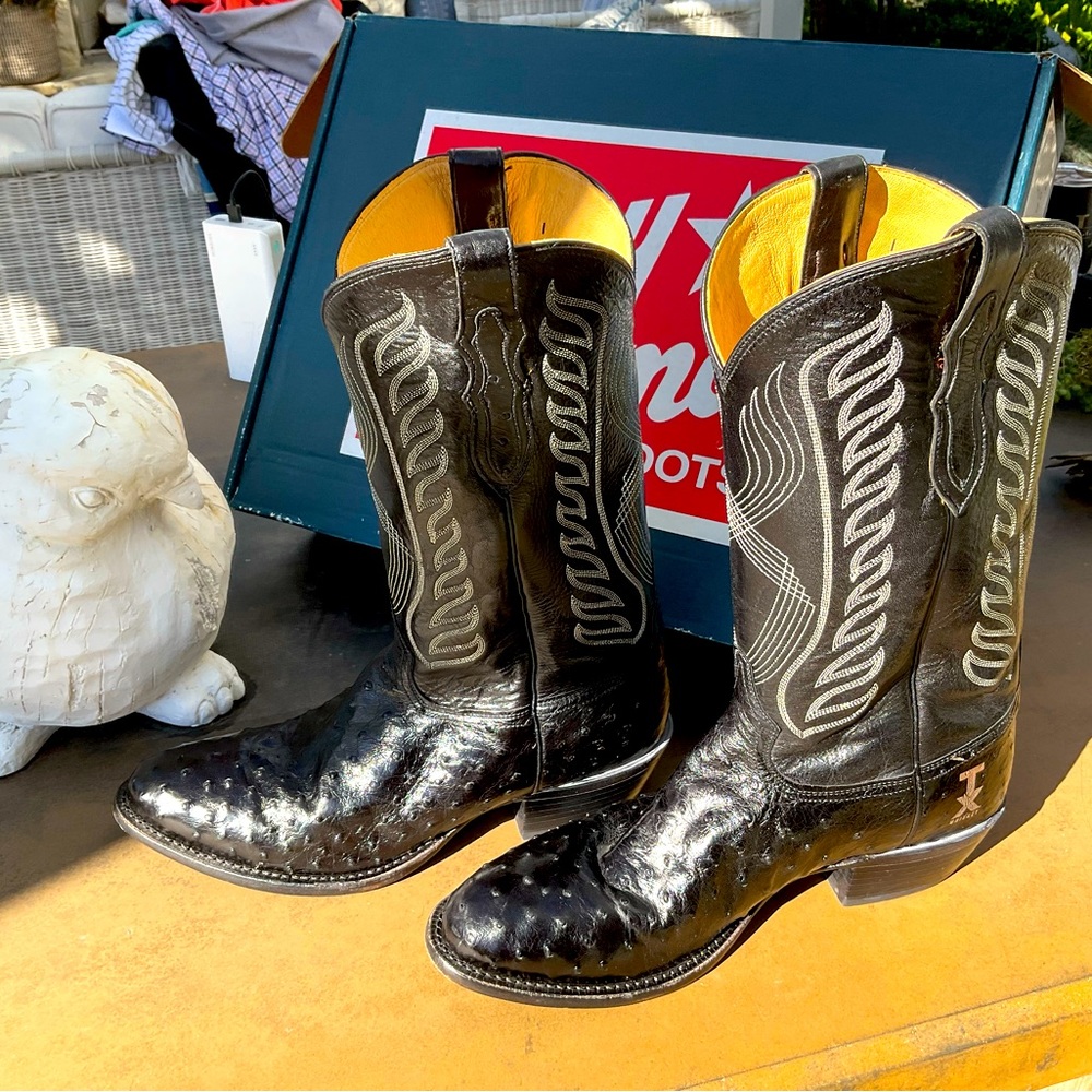 Tony Lama Men's Black Hermoso Full Quill Ostrich 13in. Black Top Cowboy Boots